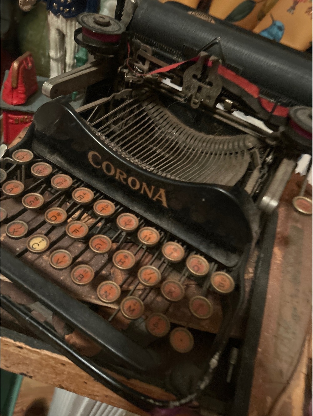 Vintage Corona Typewriter with Wooden Case